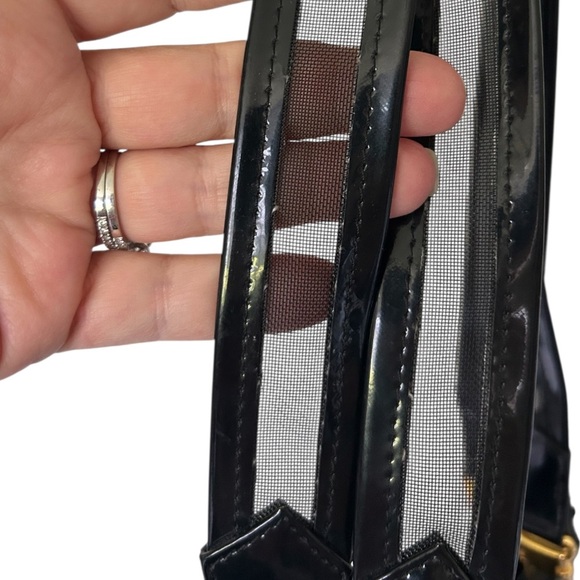 Moschino Vintage 90s Redwall Black Patent And Mesh Tote Bag Ex Large Italy - Picture 12 of 14